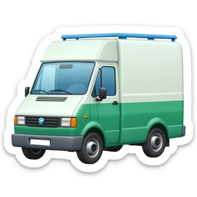 a white delivery van with green and blue color on the delivery van tarpaulin.  sticker