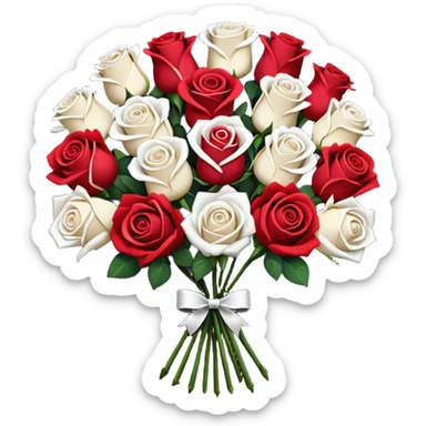 White rose and red rose bouquet with black paper  sticker