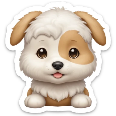 a white cute baby dog with a little gray stain on one eye sticker