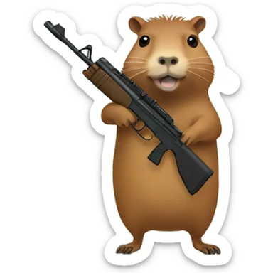 Capybara holding a rifle sticker