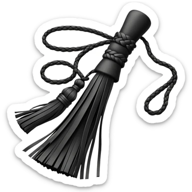 Black leather flogger with long tassels coming out of the handle sticker