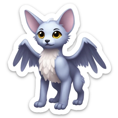 Anthro shy cute kawaii winged animal hybrid full body sticker
