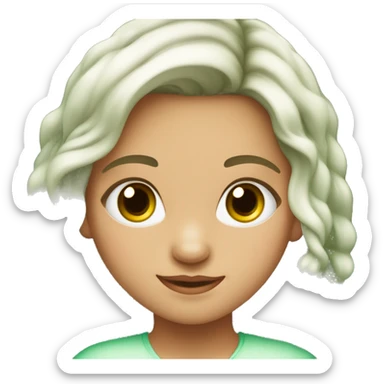 Una niña de 14 años con cabello oscodulado, piel blanca y ojos verdes  sticker