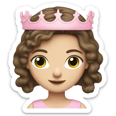 long brunette hair girl pale skin with green eyes wearing pink dress and crown  sticker