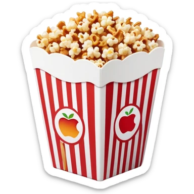 minimalist caramel popcorn box with thin red and white stripes, tiny popcorn pieces visible, clean simple design, Apple emoji style sticker