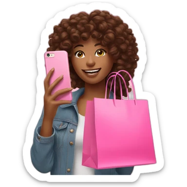 influencer taking selfie with a pink shopping bag sticker