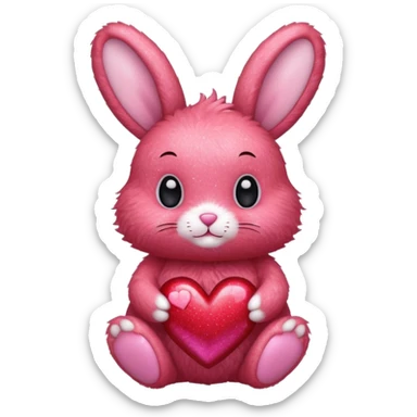 red glitter bunny with heart sticker