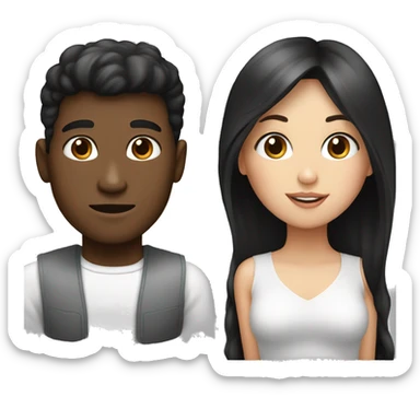 A guy with brown skin and low hair with a girl with white skin and long black hair sticker
