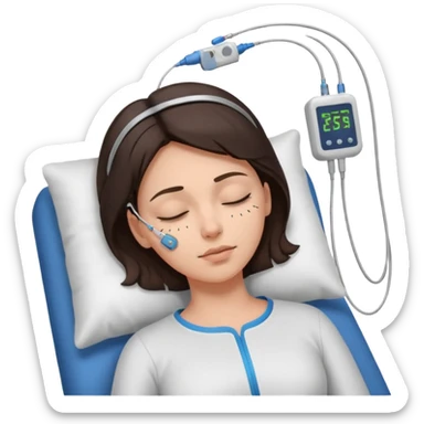 brunette woman sleeping polysomnography sleep test with electrodes attached to head sticker