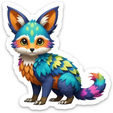 Rare realistic exotic cute epic pretty beautiful handsome gorgeous aesthetic colorful vibrant Vernid-Trico-species-Fakemon-creature by LiLaiRa, random markings, tufted ears, full body sticker