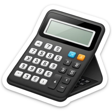 Minimalistic flat vector icon, iOS style, thin black contour on white background. Calculator and geometric shapes (triangle, circle). No text, no shadows. sticker