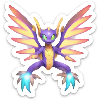 Celestial Neon Colors Vibrant Colors Flying Futuristic Fakémon-Legendary-Pokémon-Creature Full Body sticker