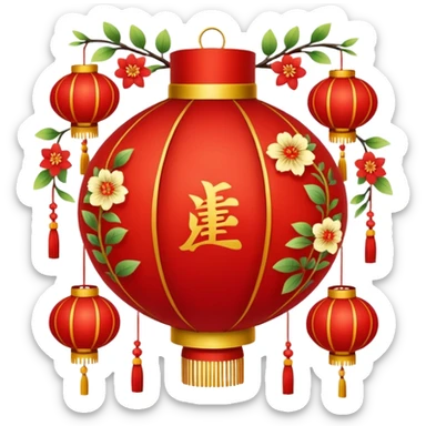 cute chinese red lantern with floral decoratons sticker