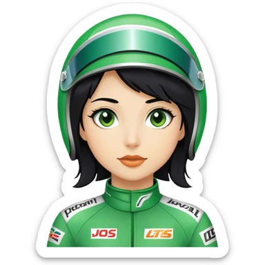 black hair blond skin woman in green racing suit sticker