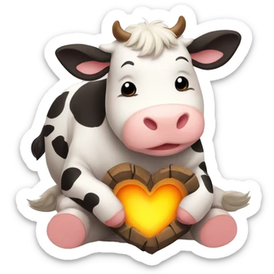 Cute cow huging a hearth sticker
