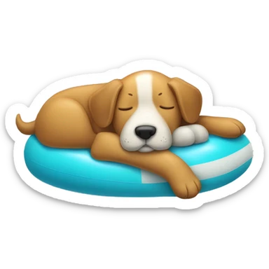 Dog sleeping on a pool toy  sticker