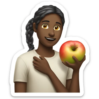 Girl giving man fruit  sticker