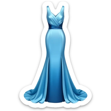 realistic isolated long slim pastel blue formal party satin dress with gradient shiny sparkling dark blue sticker
