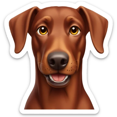 Red Doberman without cropped ears face facing front happy expression  sticker