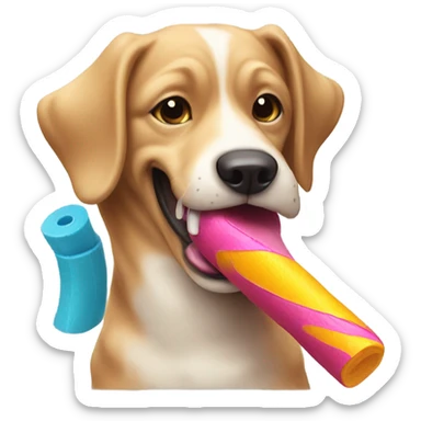 dog eating a chew toy sticker