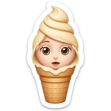 shy vanilla cream in a cone, big eyes, rosy cheeks sticker