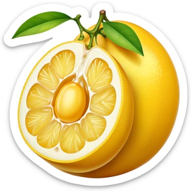 A halved yuzu fruit, in Apple iPhone emoji style. Bright yellow skin with subtle texture, juicy interior visible, vibrant colors, smooth gradients, glossy highlights, clean simple shapes, no outlines, slight 3D depth.
 sticker