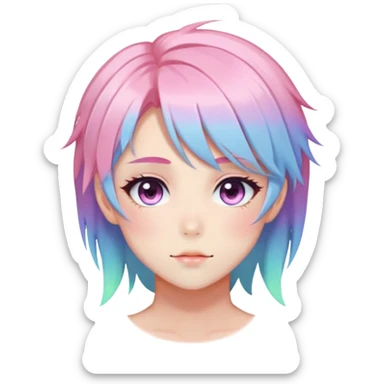 Gorgeous anime style femboy with blushing face aesthetic and pretty colorful shiny gradient pastel hair trending style sticker