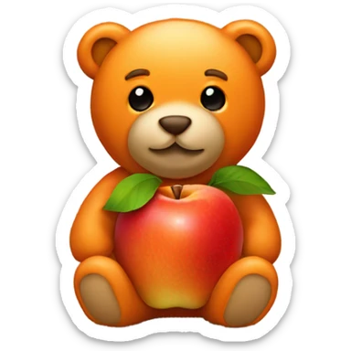 Small orange teddy bear wearing a bid with apple on  sticker