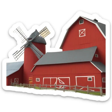 red barn with windmill in center top sticker