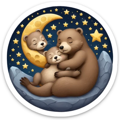 otter hugging a bear sleeping together on the moon sticker