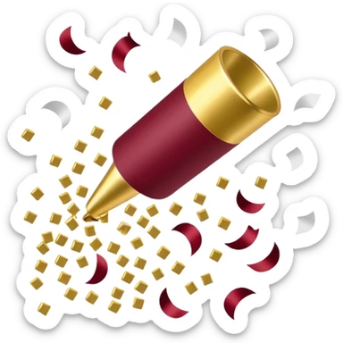 Burgundy and white confetti coming out of gold popper sticker