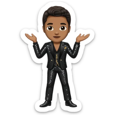 Jackie Wilson with dark brown hair, black sequin outfit sticker