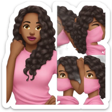 Young Black women pink lips long hair sticker