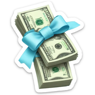 A bunch of dollars, tied with a pastel pale blue bow sticker