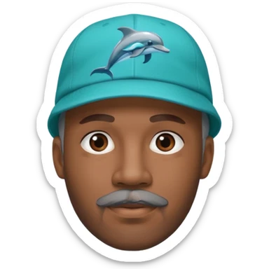 Black man with gray goatee wearing a Dolphins cap sticker