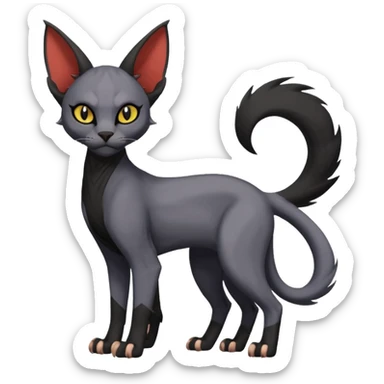 Black edgy Noivern-Litten-Sphynx-Lykoi-Caracal-cat-Fakemon full-body sticker
