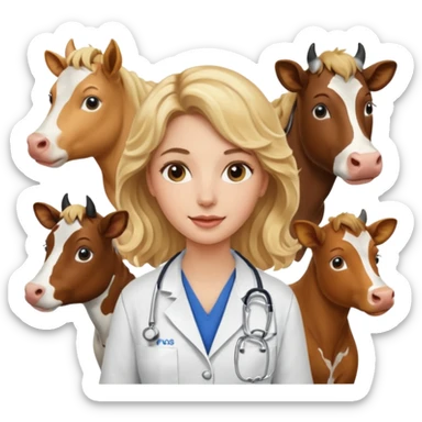 Joven mujer, de cabello rubio con ondas, veterinaria de perros, vacas y caballos sticker