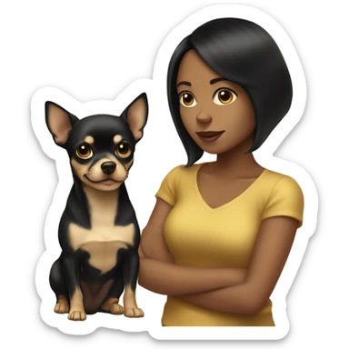 Black-hair girl with gold chihuahua sticker