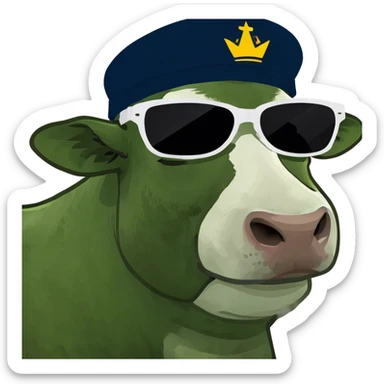 Cow wearing sunglasses and hat sticker