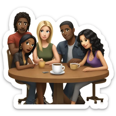 Cast of friends in a coffee shop sticker
