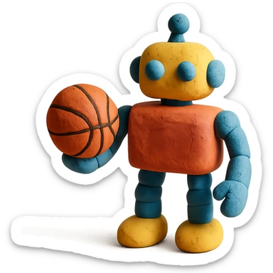a basketball robot, claymation style sticker