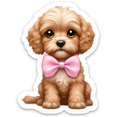 A cute cavoodle with pastel pink bow sticker