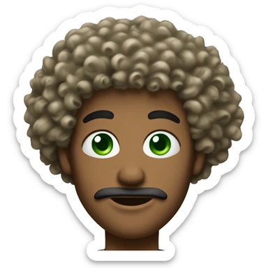 Man with good jaw, green eyes and curly hair that looks a bit like an afro made up of curls. Not massive but coming out a few inches from the face.  sticker