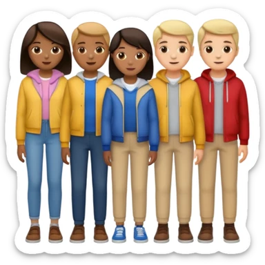 A line of 5 people standing one behind the other sticker