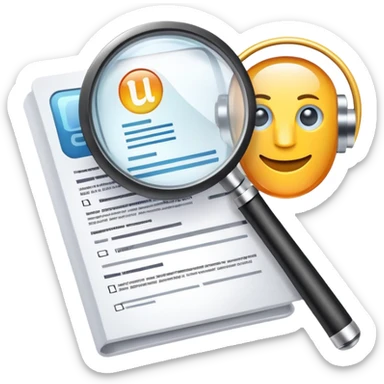 AI Resume Analyzer App logo with document and magnifying glass, 3D style sticker