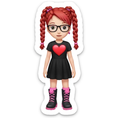 (👧🏻 + Red hair + braids) 👓🥼(Black dress + ♥️) (👢 + pink) sticker
