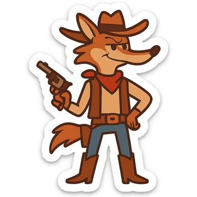 flat toon coyote cowboy sticker