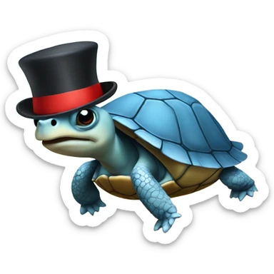 Blue-shelled turtle with a red tophat sticker