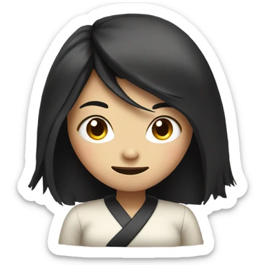 smiling angry asian girl with long black hair sticker