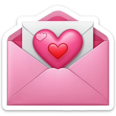 envelope with a heart sticking out of it in y2k style, the heart is bright reddish pink and glossy sticker